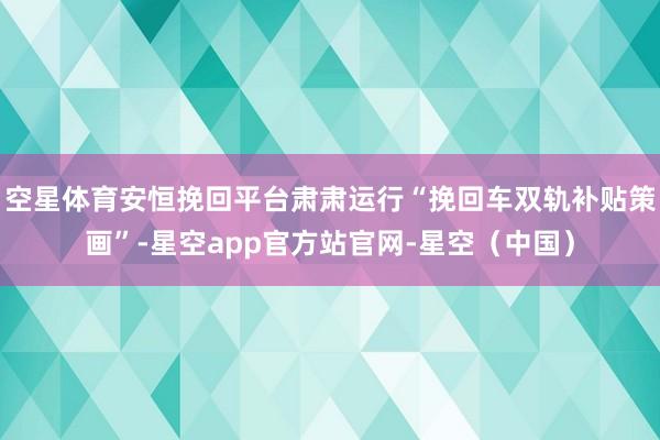 空星体育安恒挽回平台肃肃运行“挽回车双轨补贴策画”-星空app官方站官网-星空（中国）